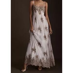 BHLDN Stargazer Robina Bustier Metallic Embroidered Mesh Gown Maxi Dress 4